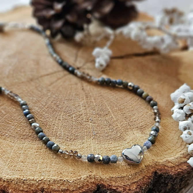 Choker z dumortierytem, labradorytem i kwarcem dymnym - obrazek 3
