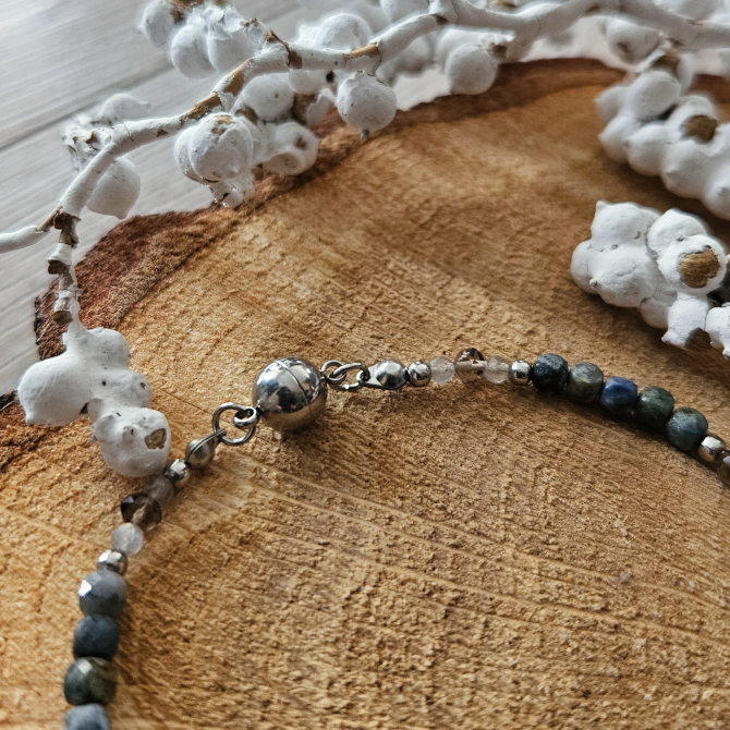 Choker z dumortierytem, labradorytem i kwarcem dymnym - obrazek 6