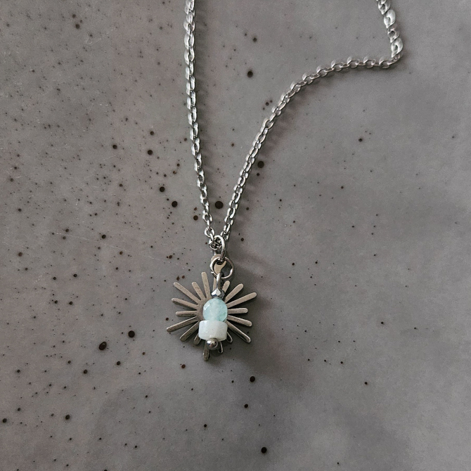 Naszyjnik słońce z amazonitem i jadeitem - obrazek 4