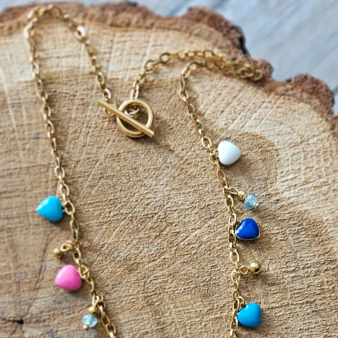 Naszyjnik z serduszkami i akwamarynem - obrazek 5