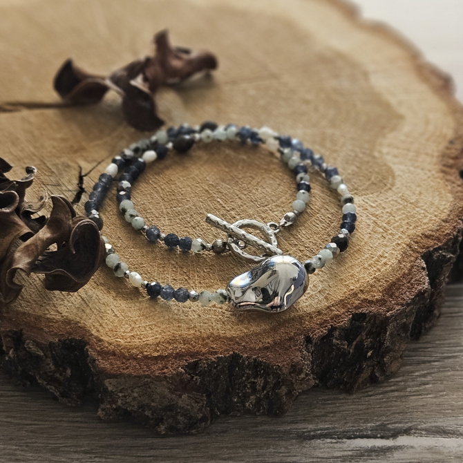 Choker z jadeitem, kwarcem, perłą i labradorytem kawowym - obrazek 5